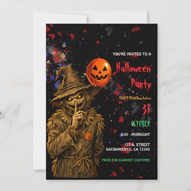 Invitation de fête en costume de clown d'Halloween (Devant)