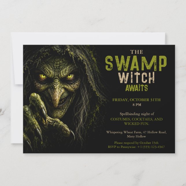 Invitation de fête en costume d'Halloween de sorci (Devant)