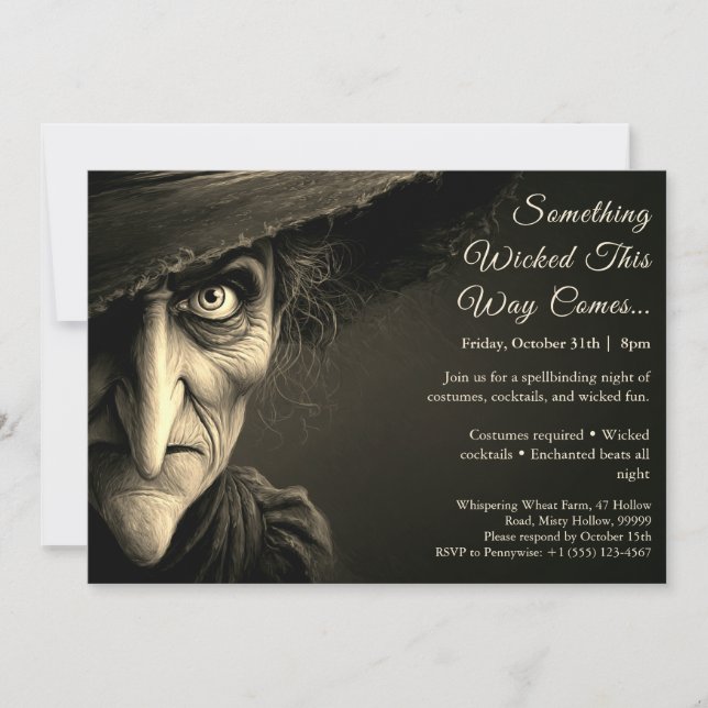 Invitation de fête en costume d'Halloween de sorci (Devant)