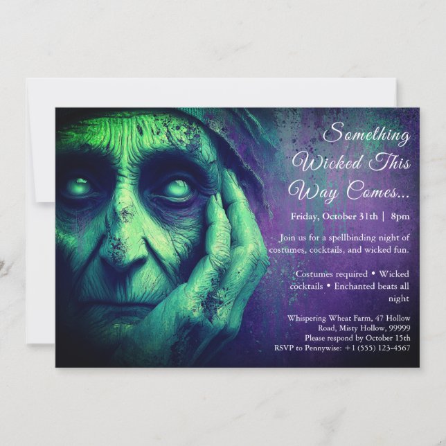 Invitation de fête en costume d'Halloween de sorci (Devant)