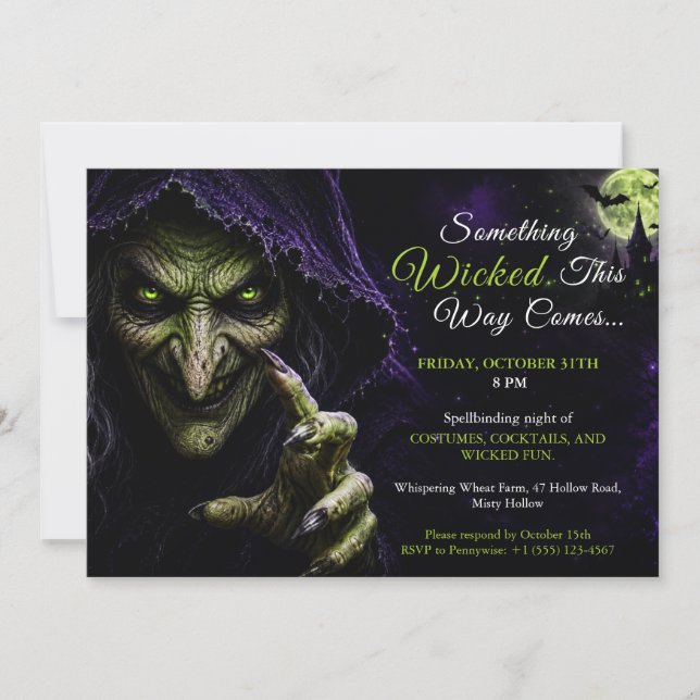 Invitation de fête en costume d'Halloween de sorci (Devant)