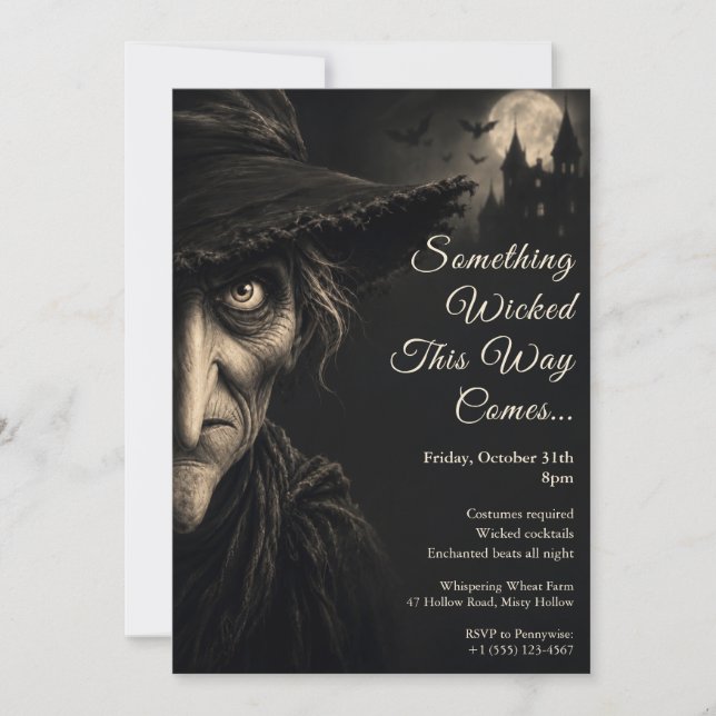 Invitation de fête en costume d'Halloween de sorci (Devant)