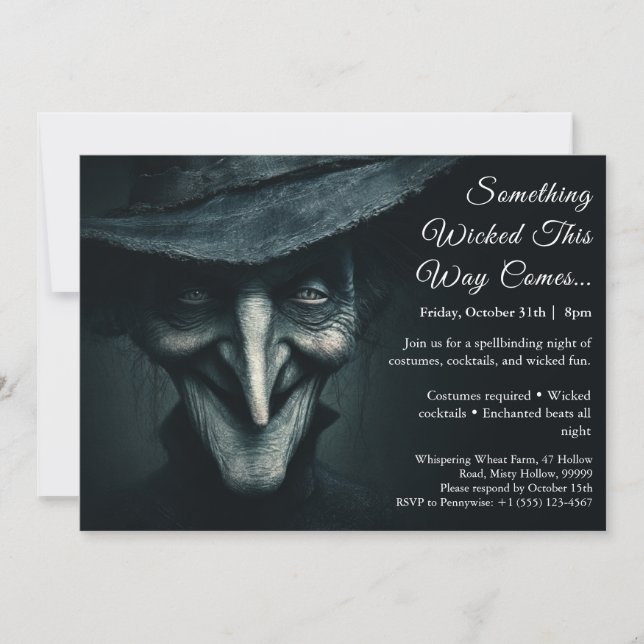 Invitation de fête en costume d'Halloween de sorci (Devant)