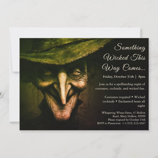 Invitation de fête en costume d'Halloween de sorci (Devant)