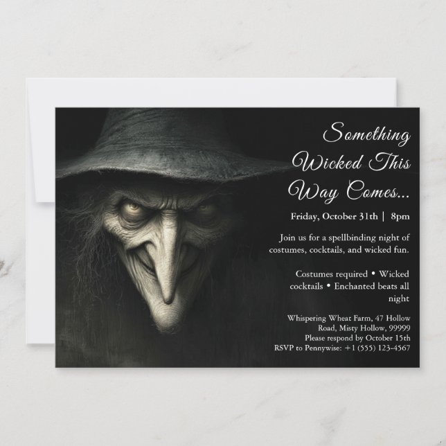 Invitation de fête en costume d'Halloween de sorci (Devant)