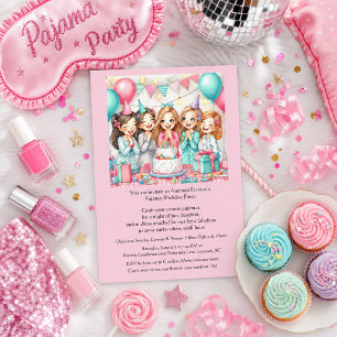 Invitation de fête en pyjama pour filles d'anniver