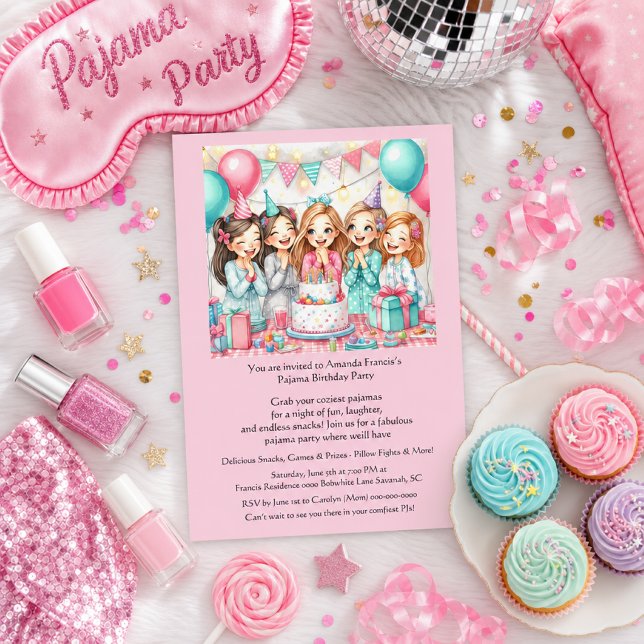 Invitation de fête en pyjama pour filles d'anniver (Créateur téléchargé)