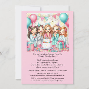 Invitation de fête en pyjama pour filles d'anniver