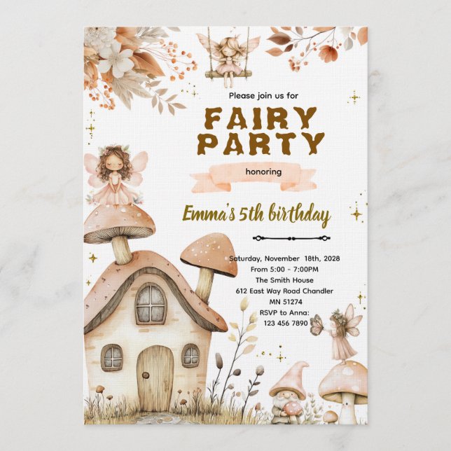 Invitation de fête enchantée bohème fée (Devant)