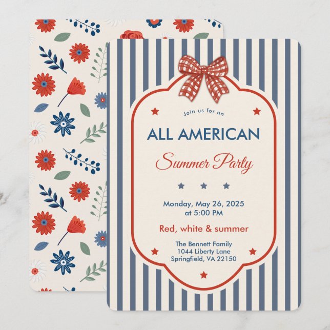 Invitation de fête estivale vintage Americana (Devant / Derrière)