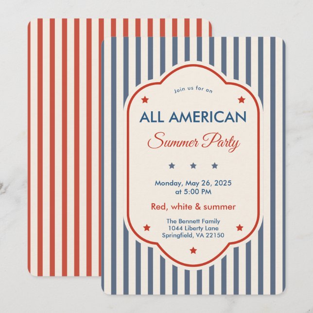 Invitation de fête estivale vintage Americana (Devant / Derrière)