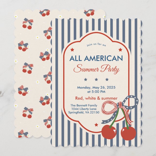 Invitation de fête estivale vintage Americana (Devant / Derrière)