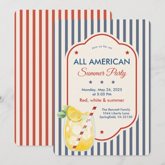 Invitation de fête estivale vintage Americana (Devant / Derrière)
