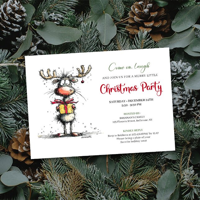 Invitation de fête fantaisiste de renne dessinée à (Whimsical hand drawn reindeer party invitation

)