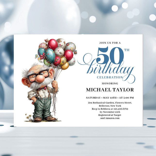 Invitation de fête fantaisiste pour les 50 ans de  (Epic Funny Man 50th Bash Whimsical Party Invite)