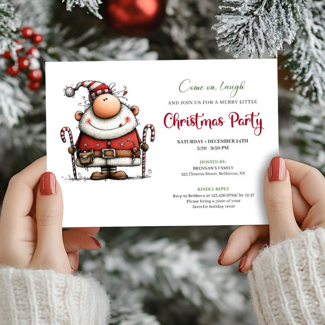 Invitation de fête festive amusante de Père Noël à (Funny Watercolor Santa Festive Party Invitation)