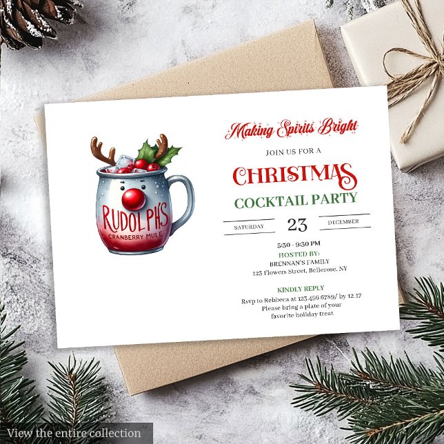 Invitation de fête festive aux cocktails rouges et (Red and green festive cocktails party invitation

)