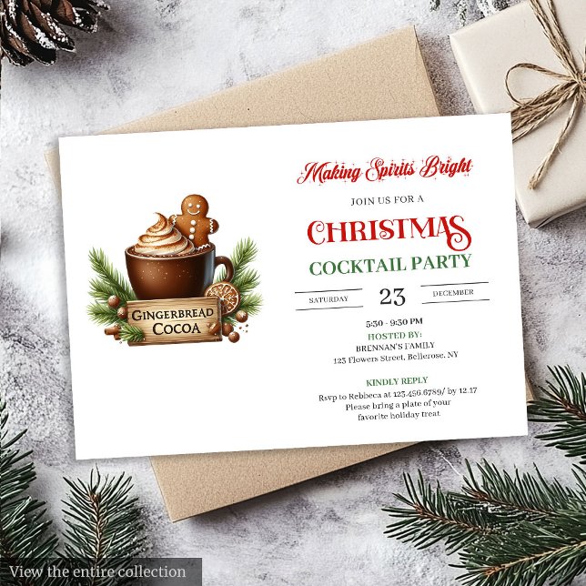 Invitation de fête festive aux cocktails rouges et (Fun Red Green Festive Cocktails Party Invitation)