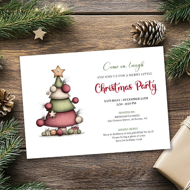 Invitation de fête festive avec un arbre dessiné à (Quirky hand drawn tree festive holiday invitation)