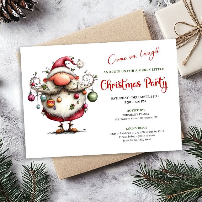 Invitation de fête festive et drôle de Père Noël à (Festive Funny Santa Hand Lettered Party Invitation)