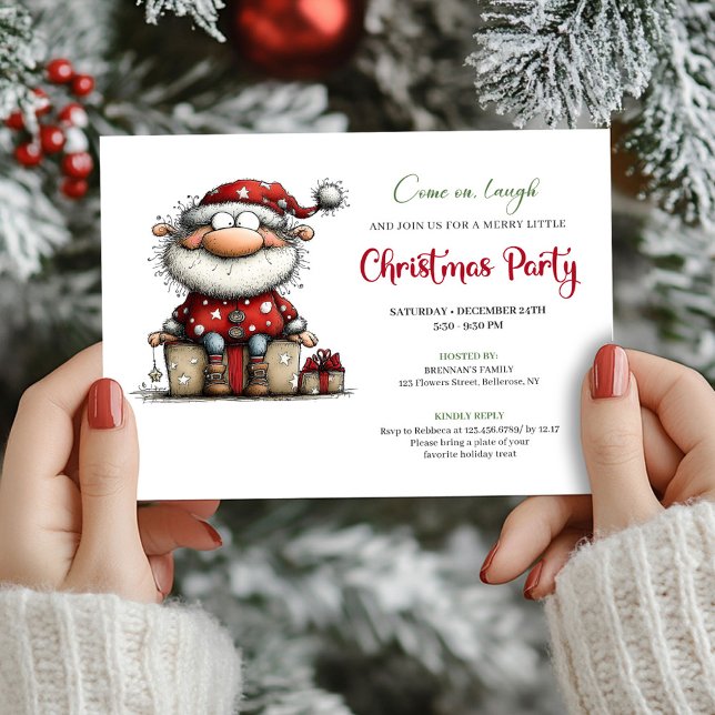 Invitation de fête festive et fantaisiste de Père  (Playful Quirky Santa Hand Drawn Party Invitation)