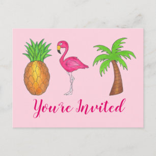 Invitation de fête Flamant rose rose Palm Tree Ana