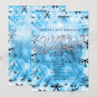 Invitation de fête Flocons de neige bleus Pays des
