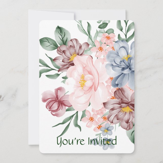 Invitation de fête florale aquarelle (Devant)