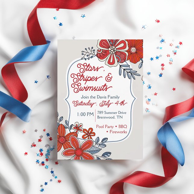 Invitation de fête florale moderne du quatre juill (Créateur téléchargé)
