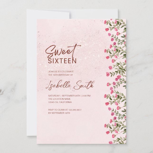 Invitation de fête Florale Sweet 16 – Élégant Rust (Devant)