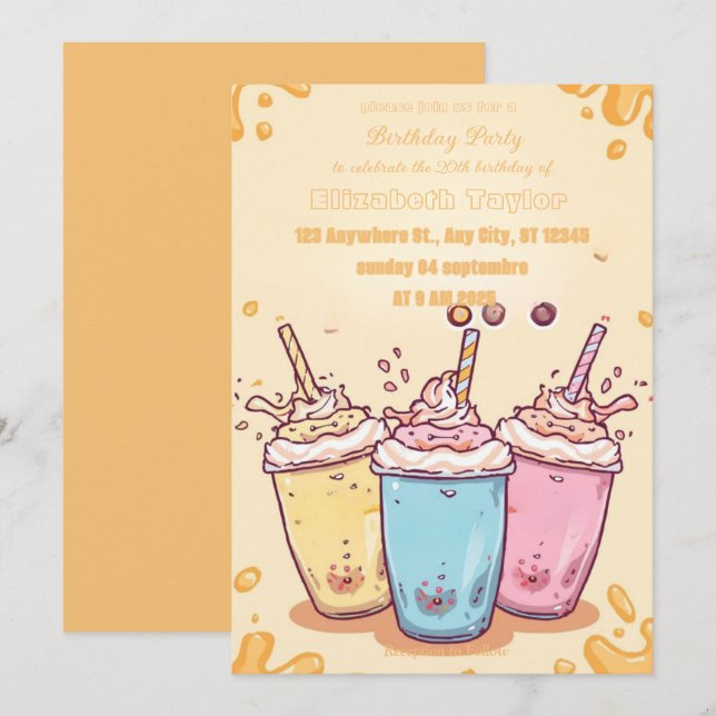 Invitation de fête folle de milkshake – Sucré colo (Devant / Derrière)