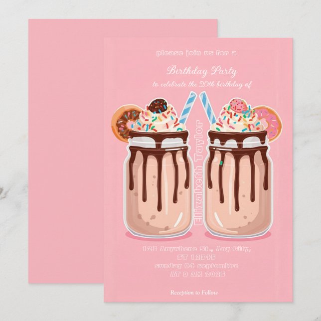 Invitation de fête folle de milkshake – Sucrerie c (Devant / Derrière)
