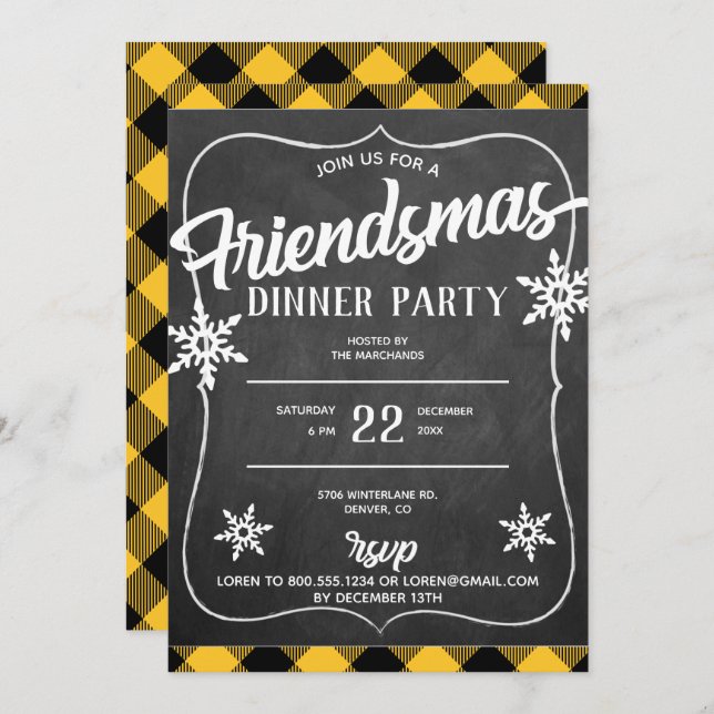 Invitation de fête Friendsmas à carreaux Buffalo J (Devant / Derrière)