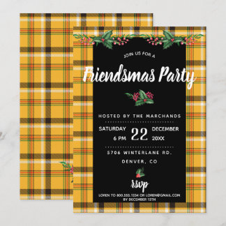 Invitation de fête Friendsmas à carreaux tartan ja