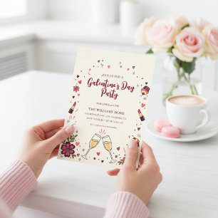 Invitation de fête Galentine florale à cœur
