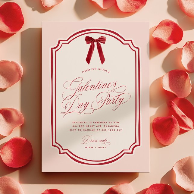 Invitation de fête Galentine's Day rose et rouge (Créateur téléchargé)
