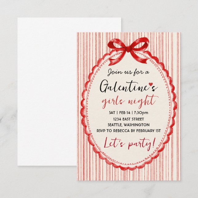Invitation de fête Galentines personnalisée avec u (Devant / Derrière)