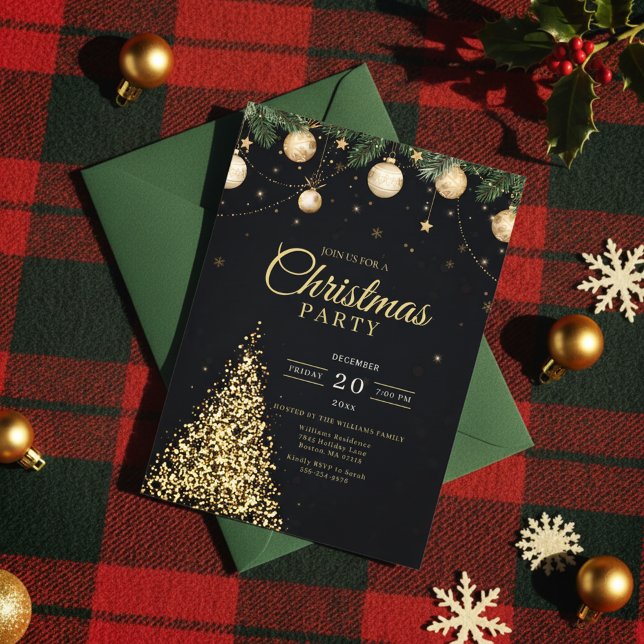 Invitation de fête glamour pour un arbre de Noël e (Modern Holiday Invitation)