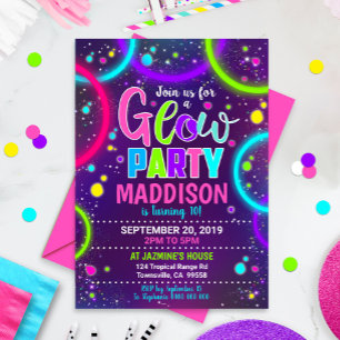 Invitation de fête Glow Neon Glow dans le noir