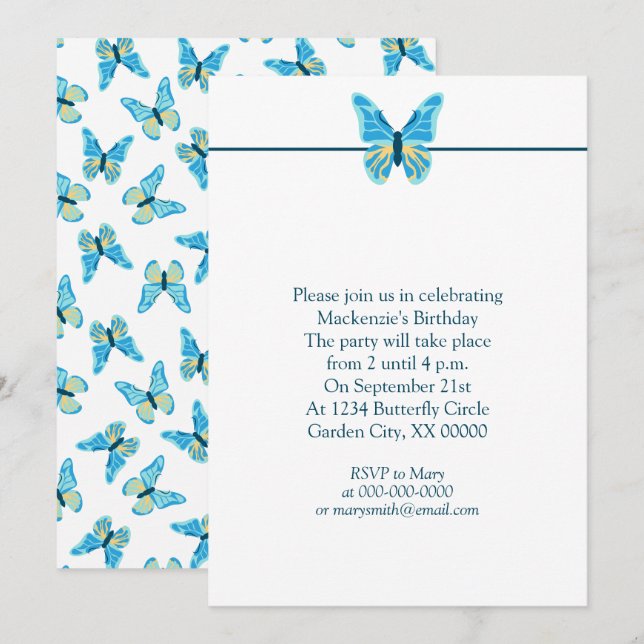 Invitation de fête graphique avec motif de papillo (Devant / Derrière)