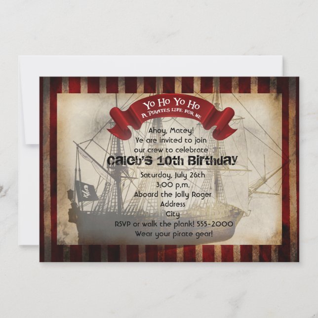 Invitation de fête Grungy Grunge Bateau Pirate (Devant)