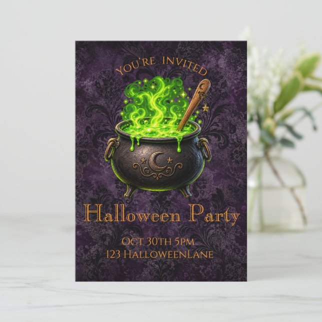 Invitation de fête Halloween Chaudron de Sorcière  (Debout devant)