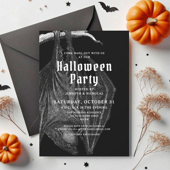 Invitation de fête Halloween Chauves-souris Gothiq (Gothic Vintage Bats Halloween Party Invitation)
