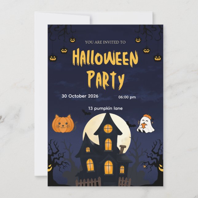 Invitation de fête Halloween effrayante – Modèle é (Devant)