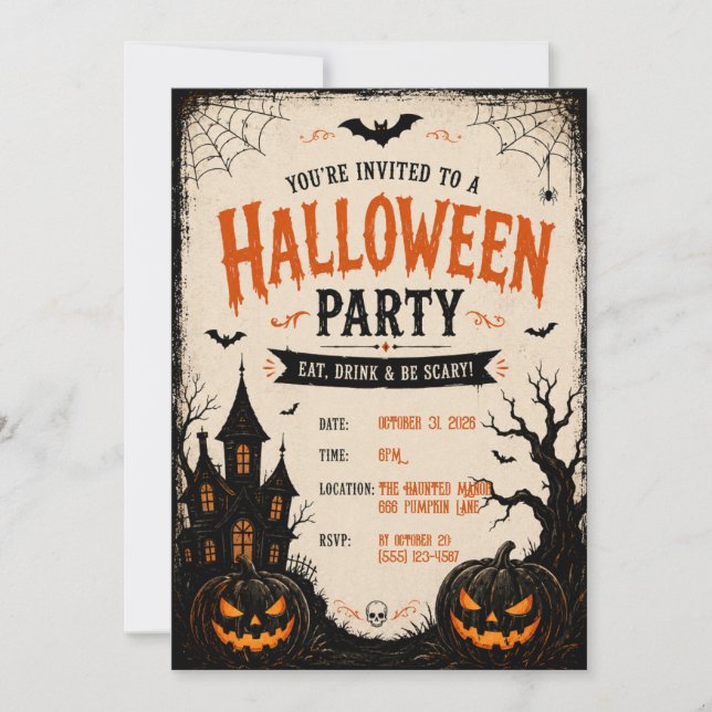 Invitation de fête Halloween Maison hantée effraya (Devant)