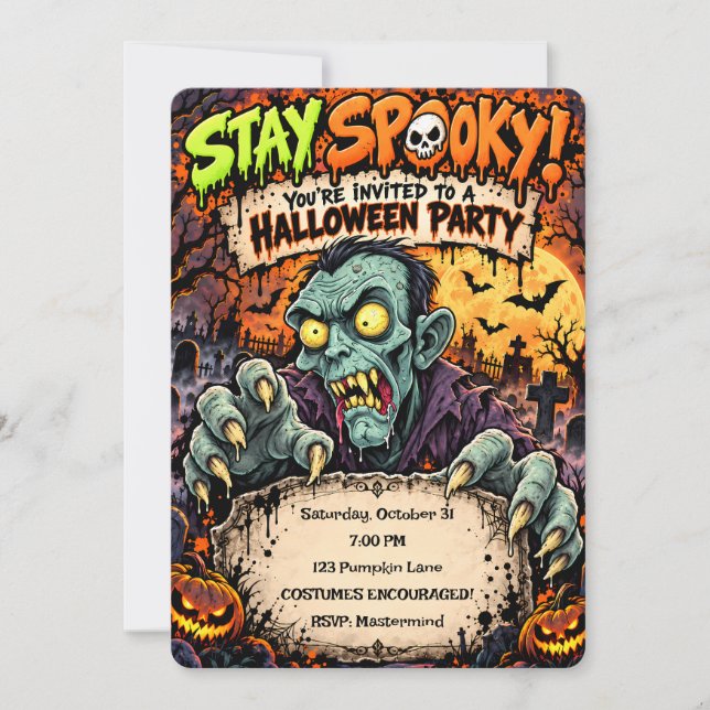 🧟‍♂️🎃 Invitation de fête Halloween « Restez effr (Devant)