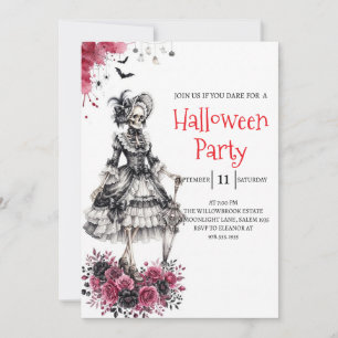 Invitation de fête Halloween squelette de dame got