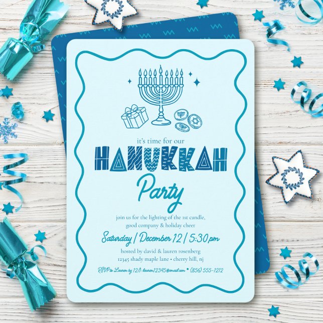 Invitation de fête Hanukkah Turquoise Typographie  (Créateur téléchargé)