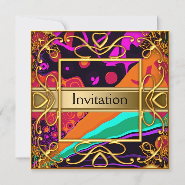 Invitation de fête Harlequin or Toute fête (Devant)