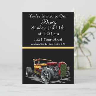 Invitation de fête Hot Rod avec bande de feuille d